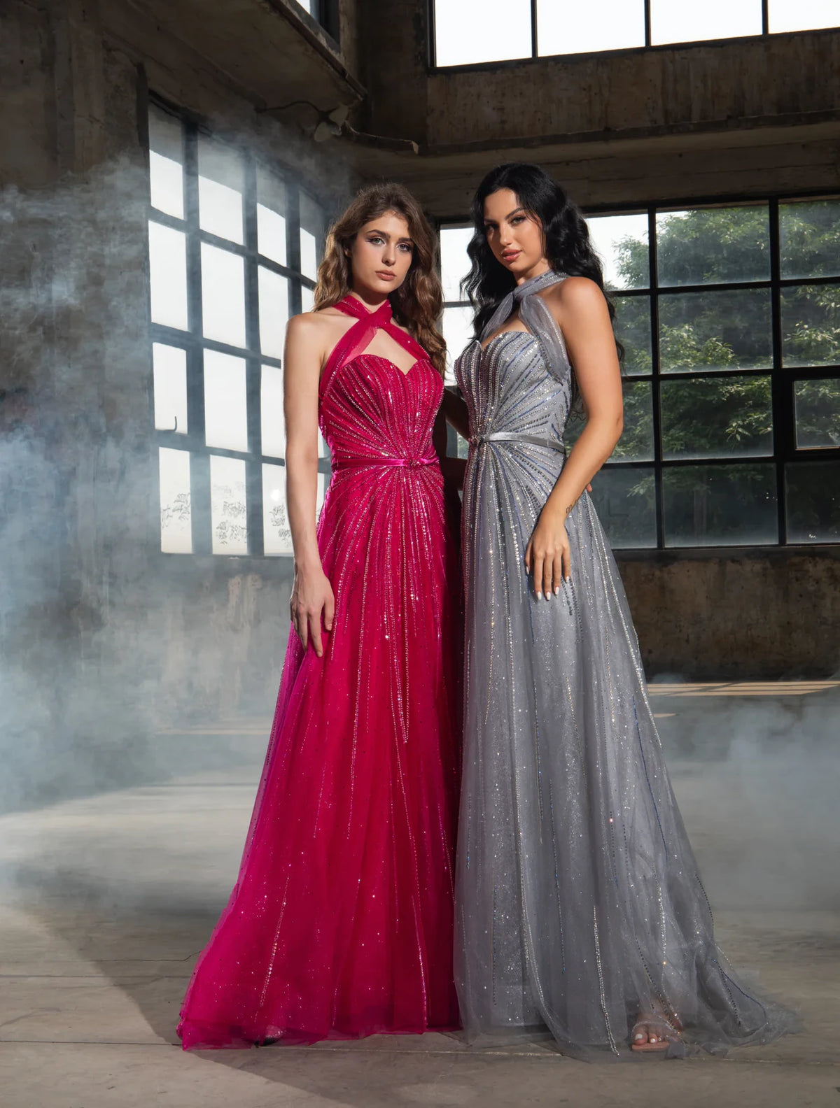 Luna Whisper evening dress Dubai, V-Neck Evening Sheath in Beaded Crepe with V-Neck | Fostani One Main image