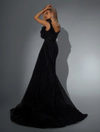 Radiant Goddess evening dress Dubai, Slit Sheath Gown in Sequin Mesh with Plunging V-Neck | Fostani One