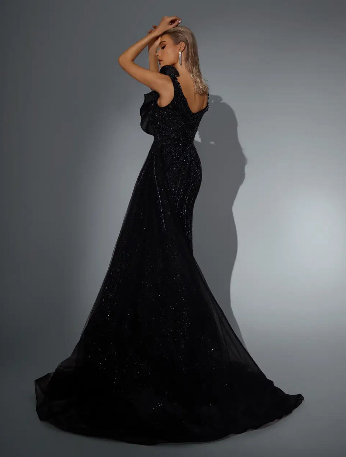 Radiant Goddess evening dress Dubai, Slit Sheath Gown in Sequin Mesh with Plunging V-Neck | Fostani One